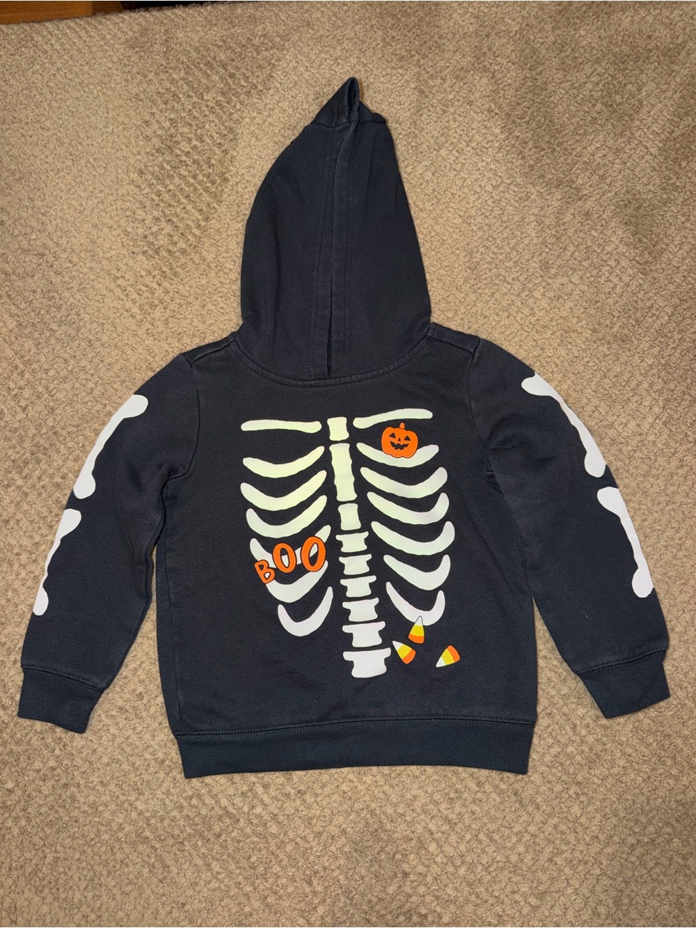 Carter’s Kid’s Black Cotton Blend Skeleton Hooded Halloween Sweatshirt - 5T
